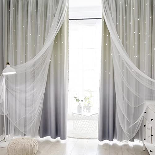 姫系 カーテン 遮光 かわいい 星柄 透かし彫り 二重カーテン おしゃれ グラデーション レース付き 姫 一体型 厚手 無地 遮光率90% 1.5倍ヒダ インテリア 断熱 保温 遮熱 遮像 アジャスターフック付き オーダー可能 上品 人気 マンション 女の