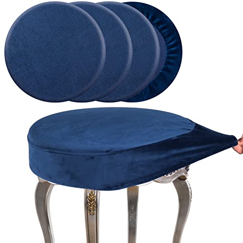 Image of SINOSSO Round Vanity Bench Covers Set of 4, Dia.(13 inch- 15.5 inch) Super Soft Velvet Stretch Washable Bar Stool Slipcover Seat Protector, (Round, Navy Blue, 4 Counts)