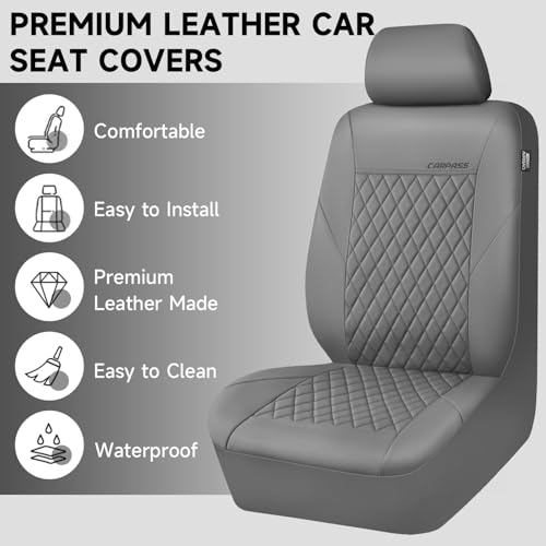 Image of CAR PASS Quilting Faux Leather Seat Covers Full Set, Waterproof Deluxe PU Premium Auto Seat Cover, Breathable Seat Covers Universal Fit for Most Sedan SUV Van Small Truck, Airbag Compatible All Gray