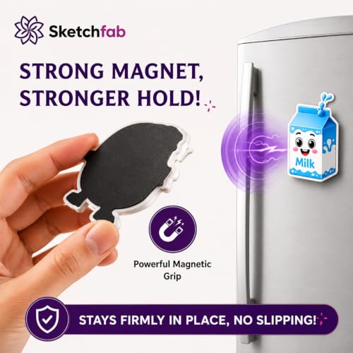 Image of Sketchfab Set of 10 Cute Food Fridge Magnets | Premium 3mm MDF with Invisible Strong Magnet | UV Coated High Gloss Finish | Decorative Kitchen Magnets for Fridge, Whiteboard, Locker, Office & Gift