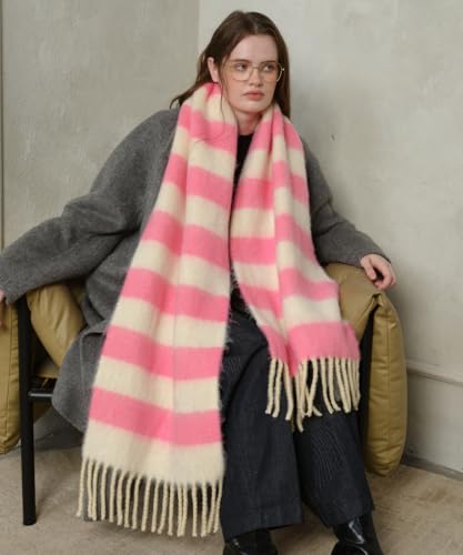 Women's Fall Winter Chunky Scarves Big Thick Warm Knit Blanket Scarf Long Oversized Striped Tassel Shawls Wraps2