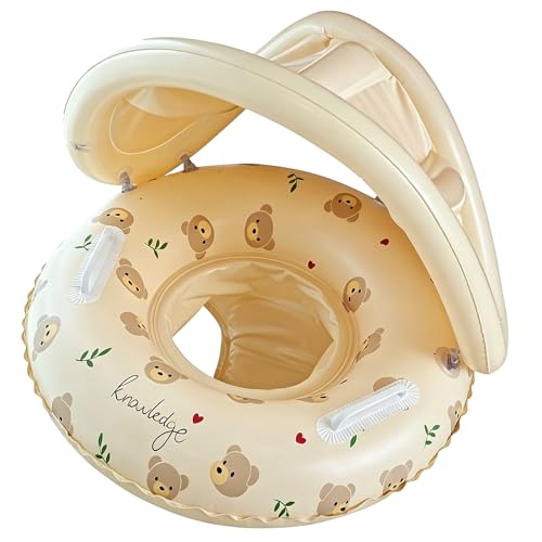 Baby Pool Float with Canopy Infant Swimming Float with Sun Protection Comfortable Pool Float for Children Aged 1 to 5 Years Soft Sponge Base Design Secure and Relaxing Water Play