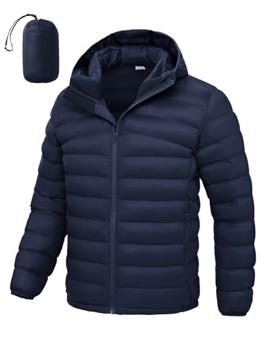 BGOWATU Men's Puffer Jacket with Hood Packable Lightweight Water-Resistant Outdoor Winter Coat for Snow Ski Travel