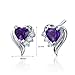 Peora Amethyst Angel Wing Earrings 925 Sterling Silver, 1 Carat Total, Heart Shape, 5mm, Friction Back, Hypoallergenic Earrings, February Birthstone Earrings