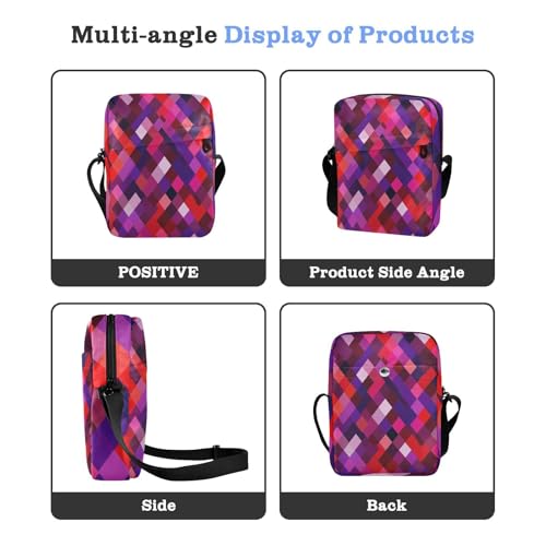 messenger bag for men green crossbody bags for women Purses Cross Body Bag Adjustable Strap for outdoor sports outdoor sports- Chic Rhomboid Purple Red4