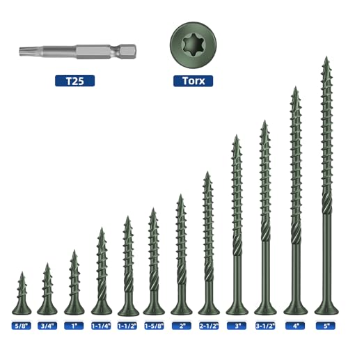 Image of #8 x 2 Heavy-Duty Deck Screws - Green Long Outdoor Wood Screws, Torx Drive with T25 Bit, Rust Resistant for Wood Decking and Fence (2lb,255Pcs)