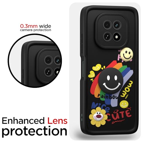Image of Pikkme Back Cover for Realme C63 5G | Soft Silicone| Cute Rainbow Smile & 3D Cartoon Flower Design | Shockproof Raised Camera Protection Bumper Case (Black)
