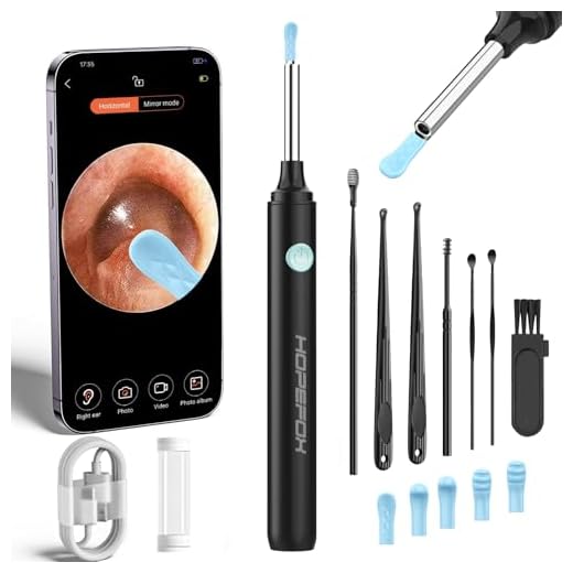 Hopefox Otoscopio Limpiador Oidos, 3,5mm WiFi Endoscopio de Oído con 1080P Cámara y 6 LED, Limpieza de Oídos con 6 Puntas de Silicona suave y Kit Completo de 7 Piezas