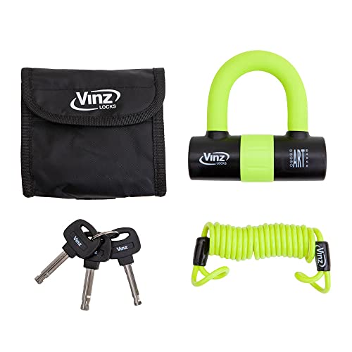 VINZ Dinara ART4 - Cerradura para disco de freno para motocicleta, scooter, ciclomotor, para discos de freno con cable de recuerdo, cerradura de disco con 3 llaves, color amarillo Cover
