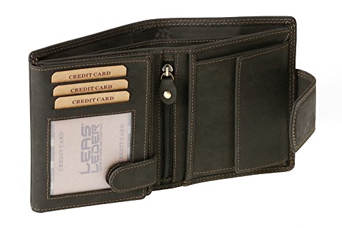 LEAS MCL Cartera para señores Monedero para señoras Vintage-Style, Piel auténtica, negro - ''LEAS Basic-Vintage-Collection''