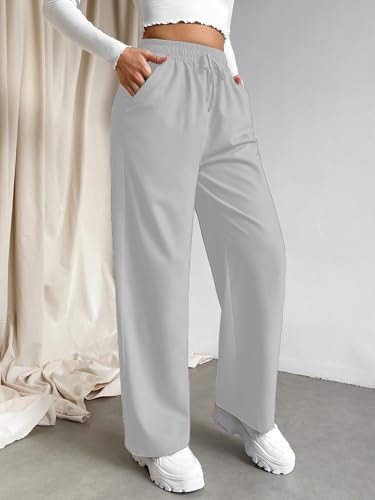 Image of Aahwan Grey Solid Oversized Wide Leg Baggy Korean Trousers for Women & Girls'