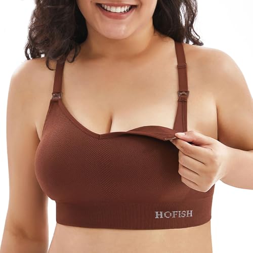 Image of HOFISH Support Nursing Bras for Breastfeeding Medium Impact Maternity & Nursing Sports Bra Seamless Racerback Pregnancy Bra
