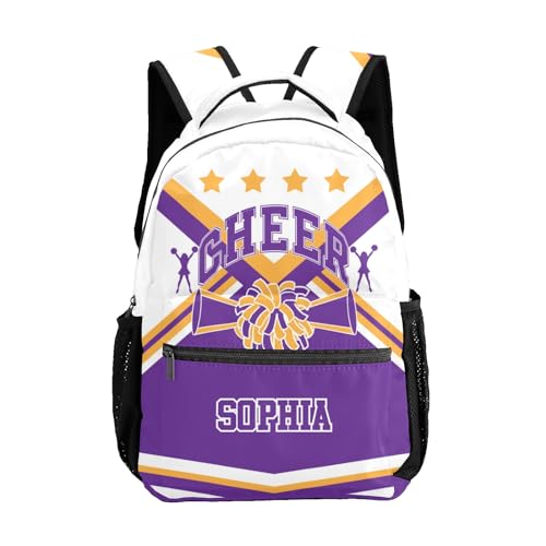 Personalized Purple Yellow Cheerleader Custom Backpack Waterproof Multifunctional Daypack with Name Gift