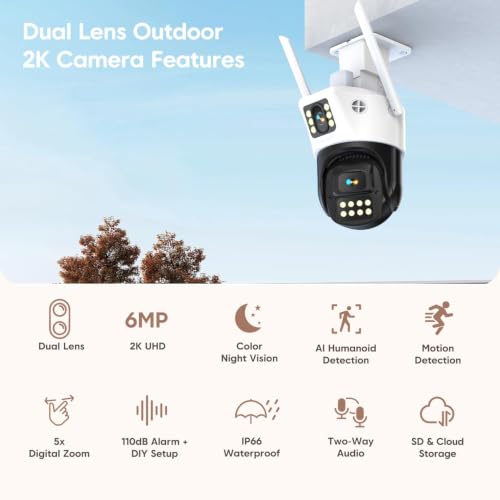 Image of VSTARCAM Dual Lens Outdoor Security Camera, 2K UHD WiFi Camera for Home Security with Auto Tracking & Fixed View, Full Color Night Vision, PIR Motion Detection, 2-Way Audio, IP66, SD /Cloud Storage