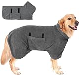 GUHAOOL Peignoir Chien en Microfibre, Peignoir pour Chien, Serviette pour Chien Extra Absorbant et Schage Rapide avec Velcro, Rglable Peignoir pour Chien pour Grands Moyens et Petits Chiens,Gris,XL