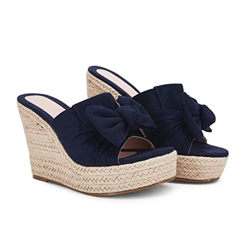 Image of PiePieBuy Womens Platform Espadrilles Slip On Wedge Sandals Bow Tie Open Toe Slides Shoes