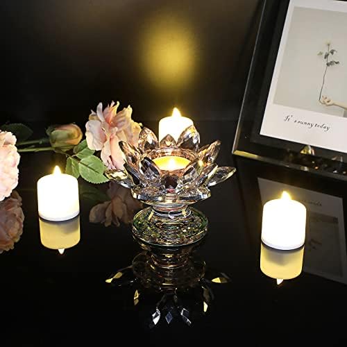 BTSKY 4.5 Crystal Lotus Flower Tealight Candle Holder - Silver Glass Candle Holder Candlestick Crystal Lotus Flower Decoration