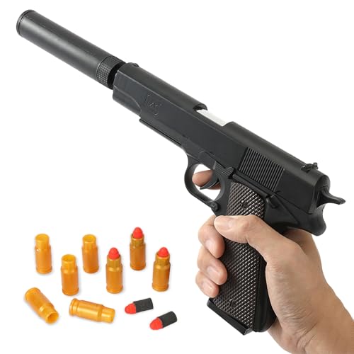 Festicy Pistola giocattolo per bambini e adulti, set con silenziatore, 8 manicotti e 10 cartucce, ideale come costume da mafia, carnevale, Halloween e feste a tema