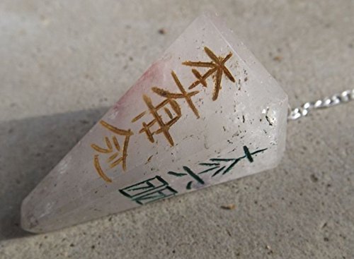 Quartz 4 Sided Crystal Healing Dowsing Pendulum With Engraved Reiki Symbols