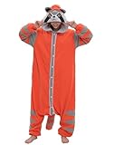 SimZoo Adult Animal Onesie Pajamas, Men and Women's Oange Raccoon Animal Cosplay Costume Sleepwear, One-Piece Unisex Homewear X-Large