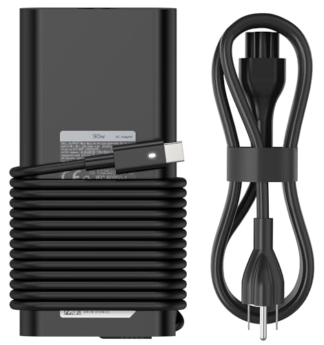 YUERYE New 90W USB C Laptop Charger Compatible with Dell XPS 13 9360 9365 9370 Latitude 7320 7390 7420 7200 2in1 Latitude 5289 5300 2in1 5400 Precision 3540 0TDK33 LA90PM170 Include Power Cord