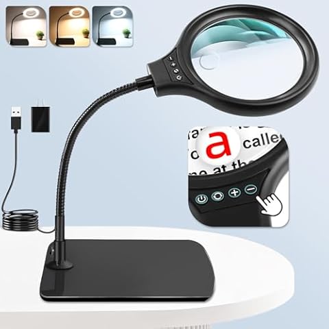 NZQXJXZ Large 20X 10X Magnifying Glass with 36 LEDs Light and Stand Flexible Gooseneck Lighted Magnifier with 3 Color Modes Stepless Dimmable Hands Free Desk Magnifier Lamp for Close Work Craft Sewing Cover