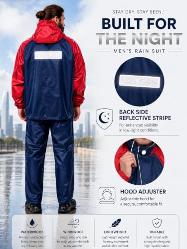 Image of Mens Raincoat Suit with Pant set Classivo Series | Waterproof Lightweight Breathable Rain Wear | Elastic Cuff & Waterproof Zipper Raincoat for men waterproof