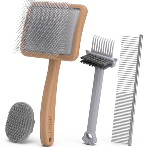 Image of Slicker Brush for Dogs, Professional Dog Grooming Brush Kit 4PCS | Doodles Brush for Goldendoodles Poodles, Long Pin Haired Brush, Easy to Daily Detangling to Prevent Matting