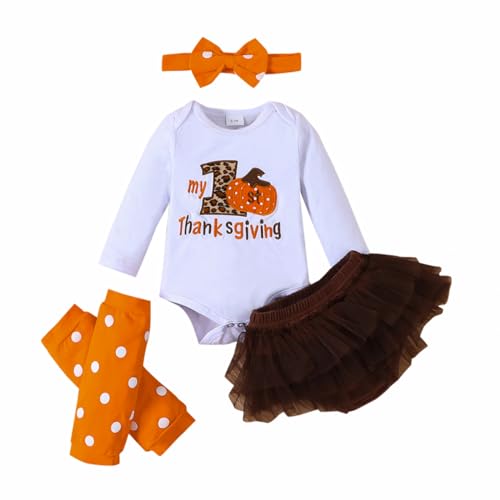Newborn Baby Girl My 1st Thanksgiving Outfit Romper Top, Mesh Short Pants, Leg warmers with Headband Clothes Set