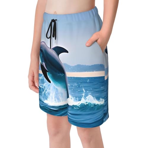 Jumping up Dolphins Youth Beach Pants, Soft and Breathable, with Drawstring Waist, Suitable for Sports and Leisure.4
