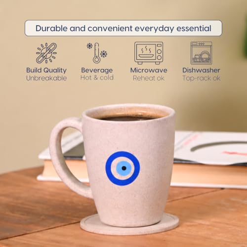 Image of Eha Earth Friendly Rakhi Gift for Brother Made with Rice Husk | Set of 2 | Rakhi Set for Brother | Printed Mug & Evil Eye Rakhi Hamper | Gift for Rakshabandhan