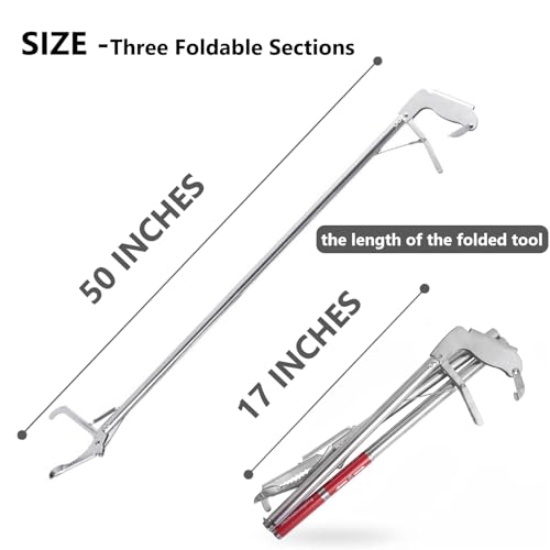 Riomhorry Pinça de cobra dobrável de 127 cm, apanhador profissional de cobra de réptil, 3 seções dob