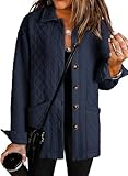 Dokotoo Winter Coats for Women Fashion Casual Quilted Jackets Boyfriend Collared Long Sleeve Button Down Shirts Oversized Jacket Coats Outwear Navy Blue Shackets for Womens Winter Clothing L