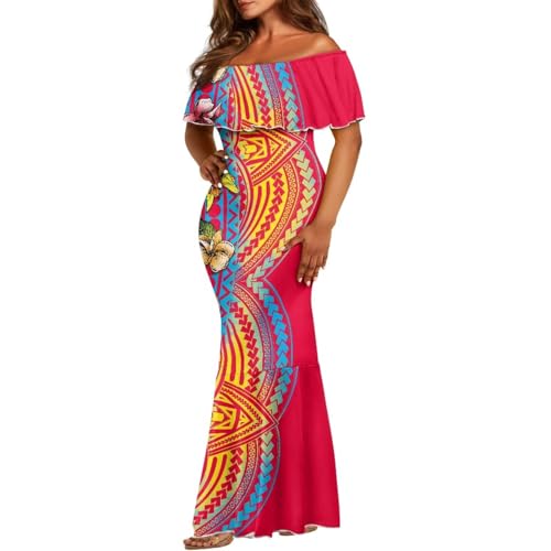 Image of Polynesian for Women S-7XL Off Shoulder Maxi Dress Hawaiian Summer Dresses