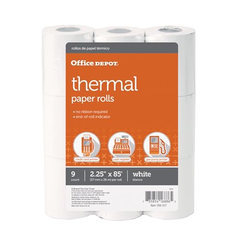 Rollo de papel térmico Office Depot 2 1/4" x 25,9 m blanco en paquete de 9 unidades