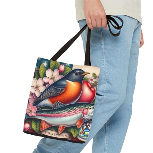 Premium Tote Bag with Reinforced Stitching - Apple Blossom, American Robin, Brook Trout, Michigan Symbols3