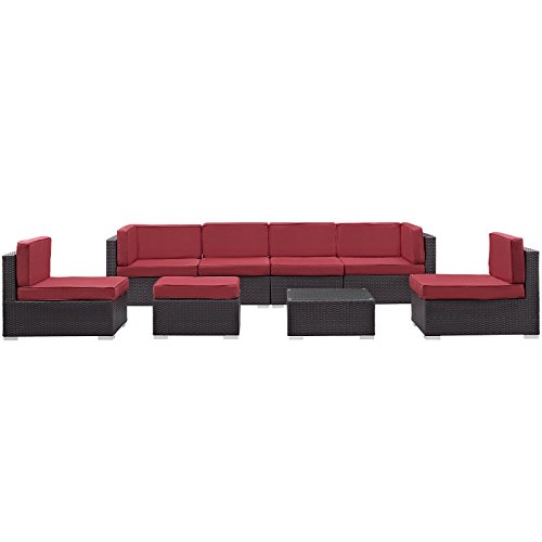 LexMod 8 Piece Convene 2 Armless Outdoor Patio Sectional Set, Espresso Red