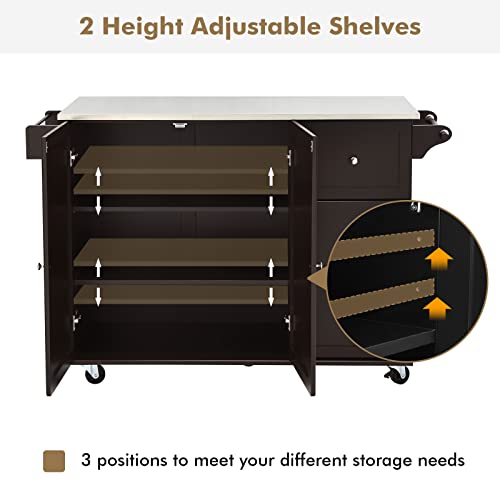 Petsite Kitchen Island Cart With Stainless Steel Countertop, Rolling Kitchen Island With Storage Cabinet, Drawers & Spice Rack, Butcher Block Island Table For Food Prep On Wheels #TOP3