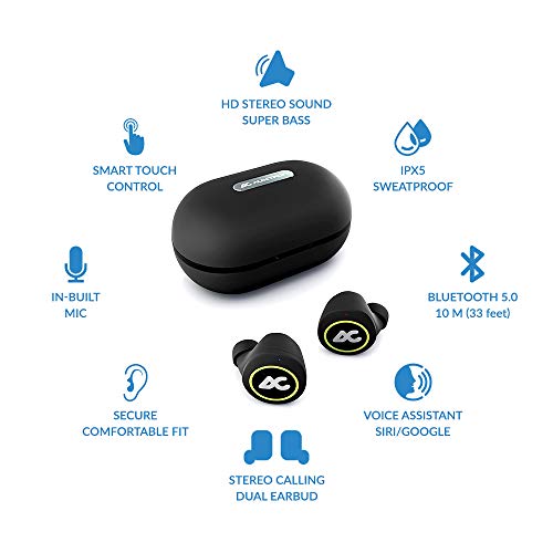 Image of AirBolt 505 True Wireless (TWS) Earbuds - Bluetooth 5.0, Full Touch Earphones, IPX5 Water Resistant, HD Stereo Sound, High Bass, InBuilt MIC, Upto 36 Hours Playtime with Charging Case (Green + Black)