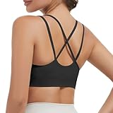 Nabawa Strappy Sports Bras for Women Crisscross Back Medium Support Yoga Bra Unpadded Gym Workout Fitness Crop Top,Black M