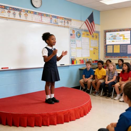 WYVFBEK Portable Stage Platform,Circular / Semi-Circular Stages for Kids To Perform, Small Stage Platform with Skirting for Hosting Public Speaking, School Semicircle 39.4in