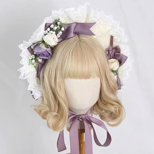 Women Girls Tea Party Hat Victorian Bonnet Hat Vintage Lace Flowers Flat Cap Lolita Hat for Prom3