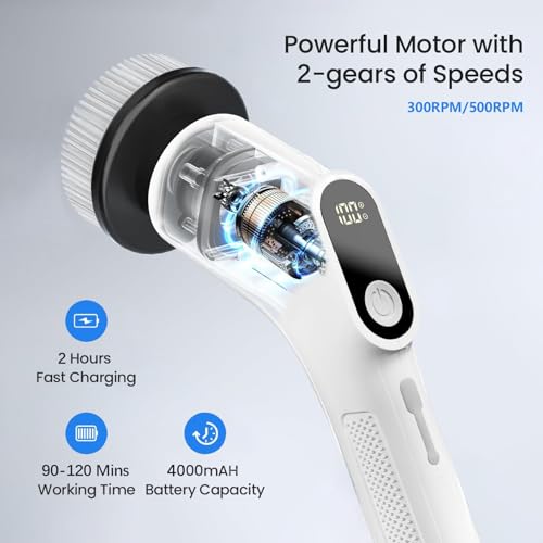 Image of 9 in 1 Cordless Electric Spin Mop, Automatic Floor Cleaning Supplies Machine -400RPM /Mins-9-Replaceable Brush Heads, (AB, Standard)