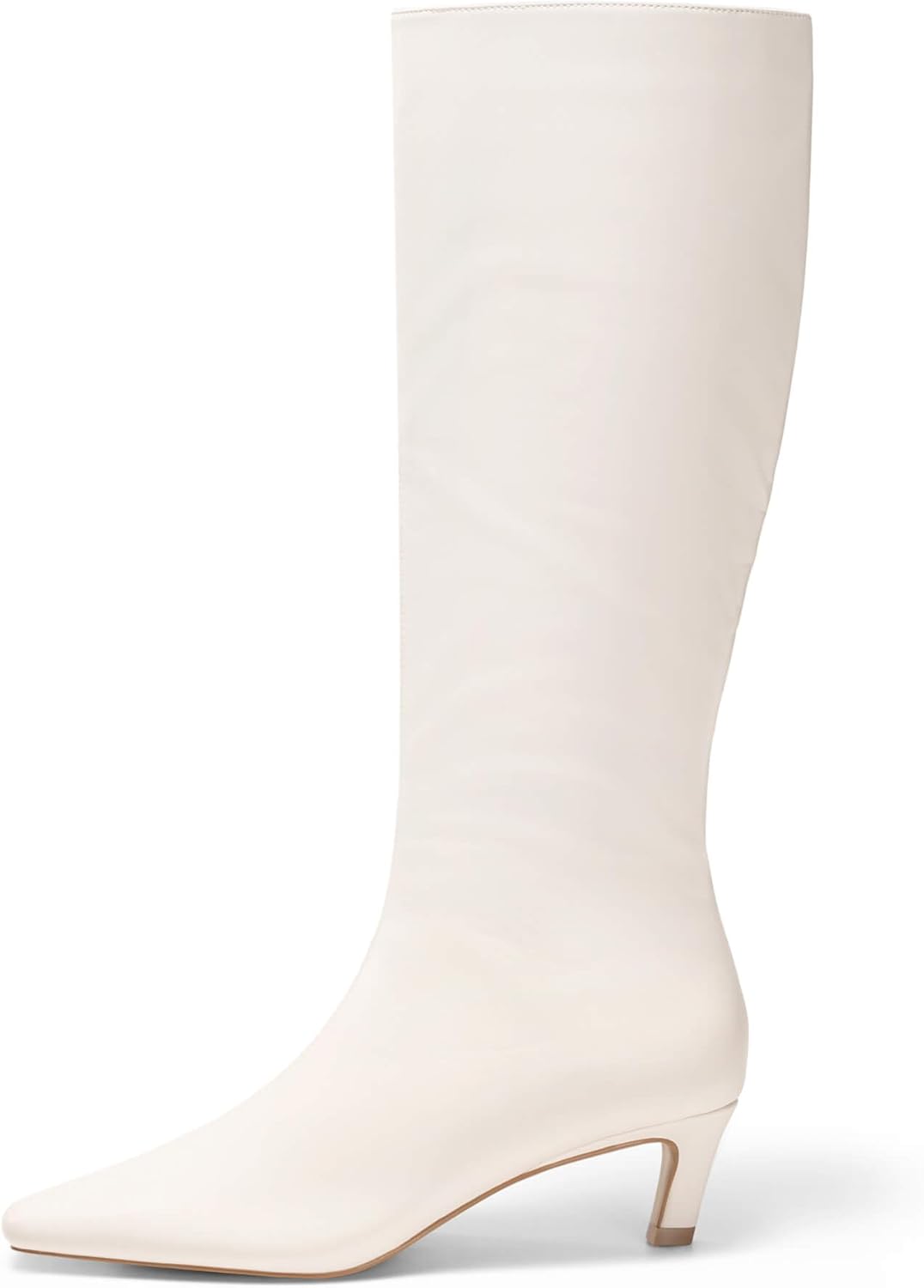 Coutgo Womens Knee High Boots Square Toe Kitten Heel Tall Boots Side Zipper Dressy Fall Shoes