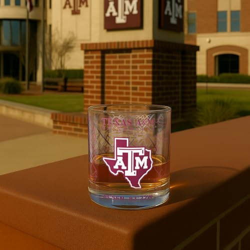 Image of Greenline Goods - University of Texas A&M Aggies College Whiskey Glasses (Set of 2), 10 oz - Full-Color Logo + Campus Map