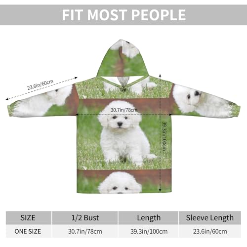 Sweat à capuche couverture flanelle Bichon Frisé : pull géant oversize avec poches - 6