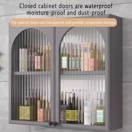 Vielseitiger Vitrine in Grau/Weiß, platzsparende Toilette, für Kosmetik, Parfums & Accessoires, mit C-Türen