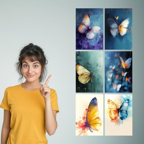 Image of SiddArtify Elegant Butterfly Art Print Set - Teal - Purple - Warm Hues - Sticker - 12x18 Inch - Pack of 6 Wall Room Decoration art Poster Prints