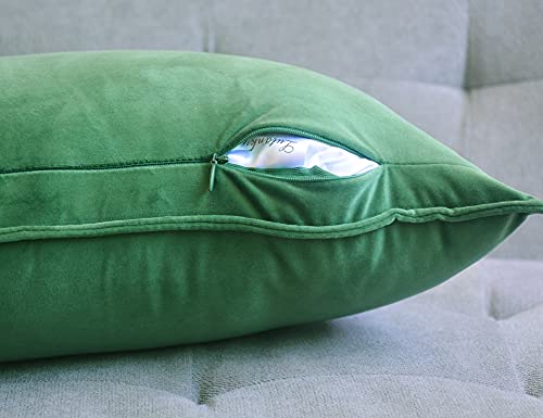 Lutanky Velvet Cushion Covers 30 x 50 cm Green Decorative Rectangle Throw Pillow Covers (Pack of 2) Soft Oblong Piped Pillowcases for Sofa Bedroom with Invisible Zipper 12x20 Inch - Image 3