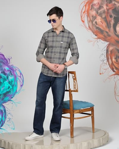 Image of Majestic Man Stylish Slim Fit Cotton Spread Collar Checked Casual Shirt